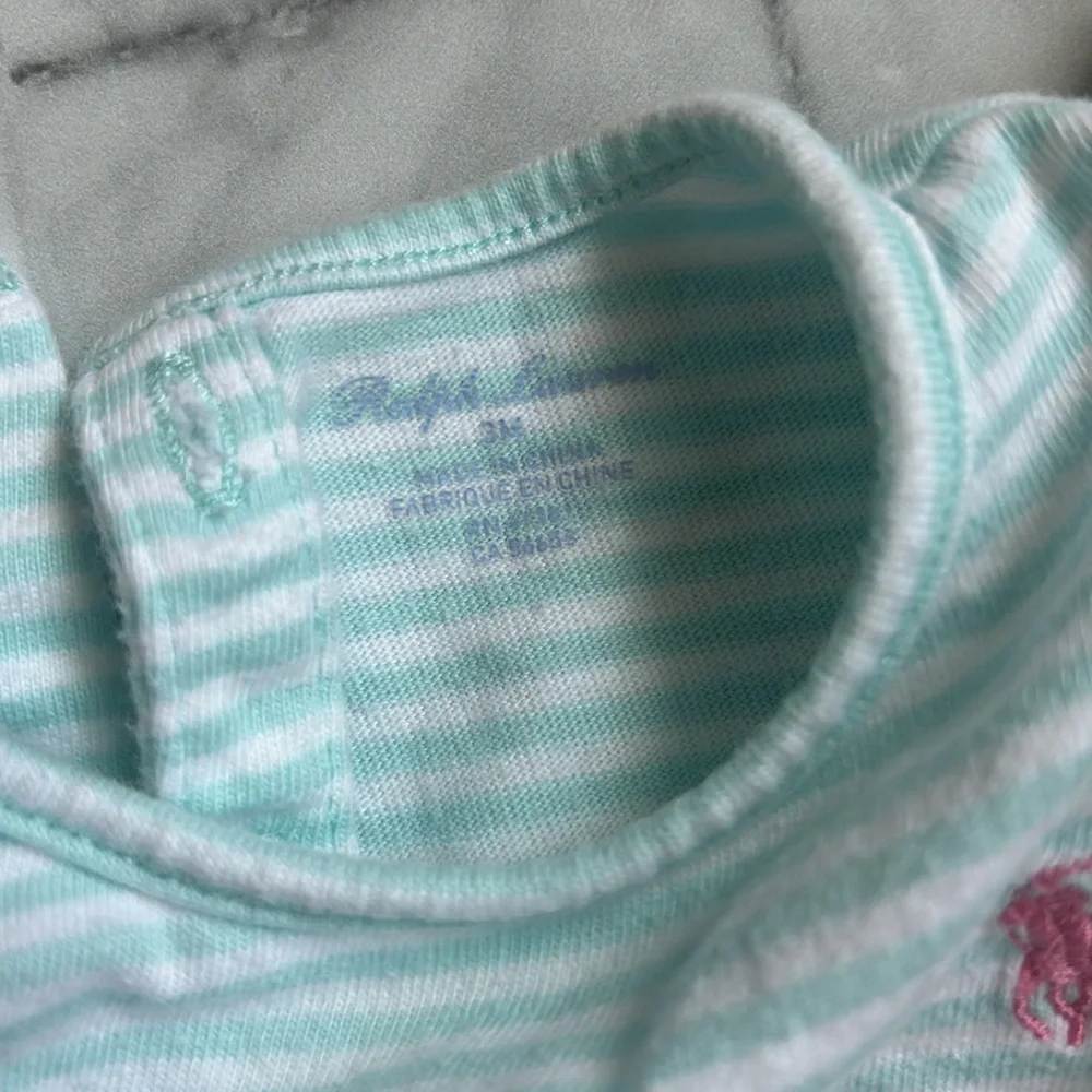 Ralph Lauren Aqua Striped Flutter Sleeve Bodysuit for Baby Girls